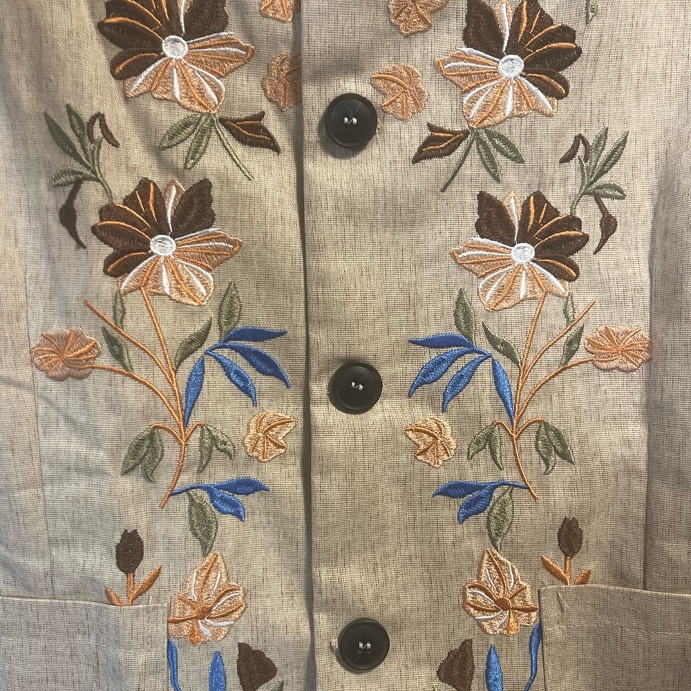 Floral Embroidered Cotton Linen Shirt Jacket - XL NWT - Picture 3 of 6